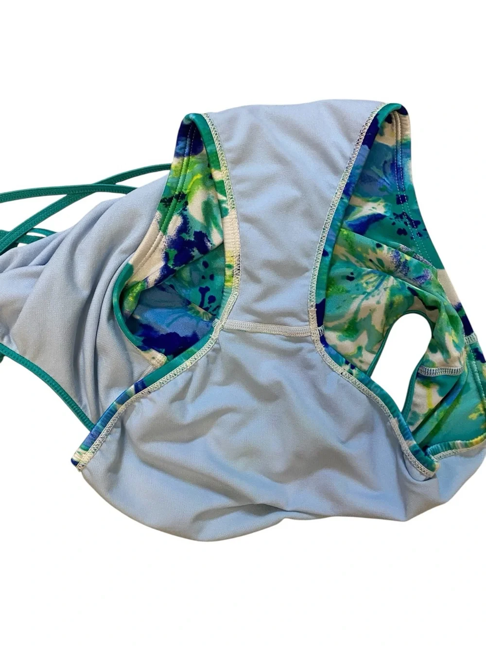 Nike Blue Green Floral Print Crossback One Piece Swimsuit 12 Athletic Sporty